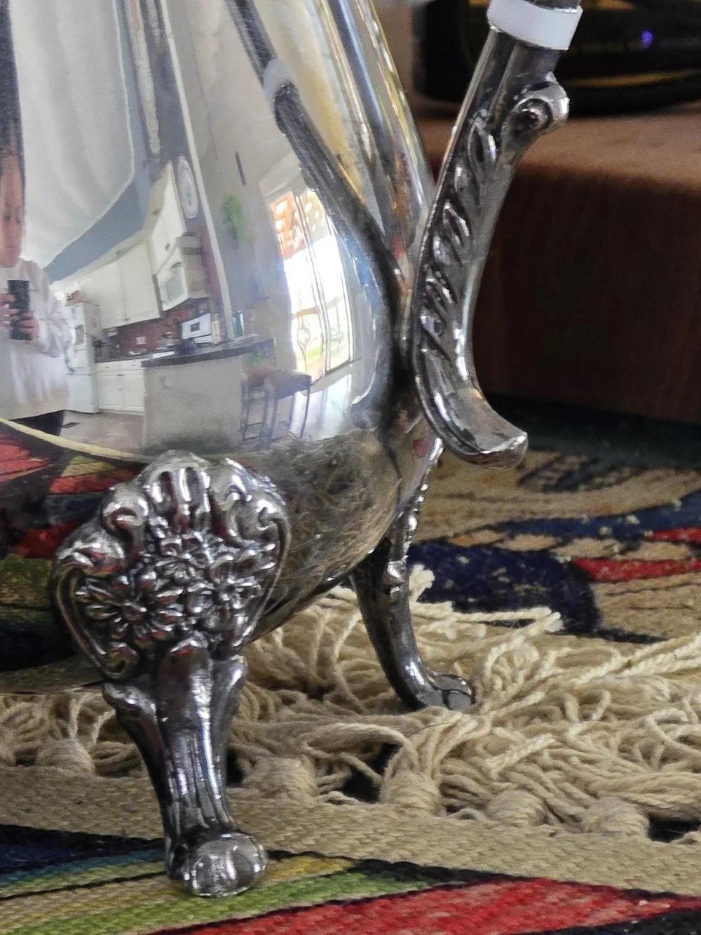 Vintage Silver Plated Coffee/Teapot - Ornate Raised Feet & Scroll Handle